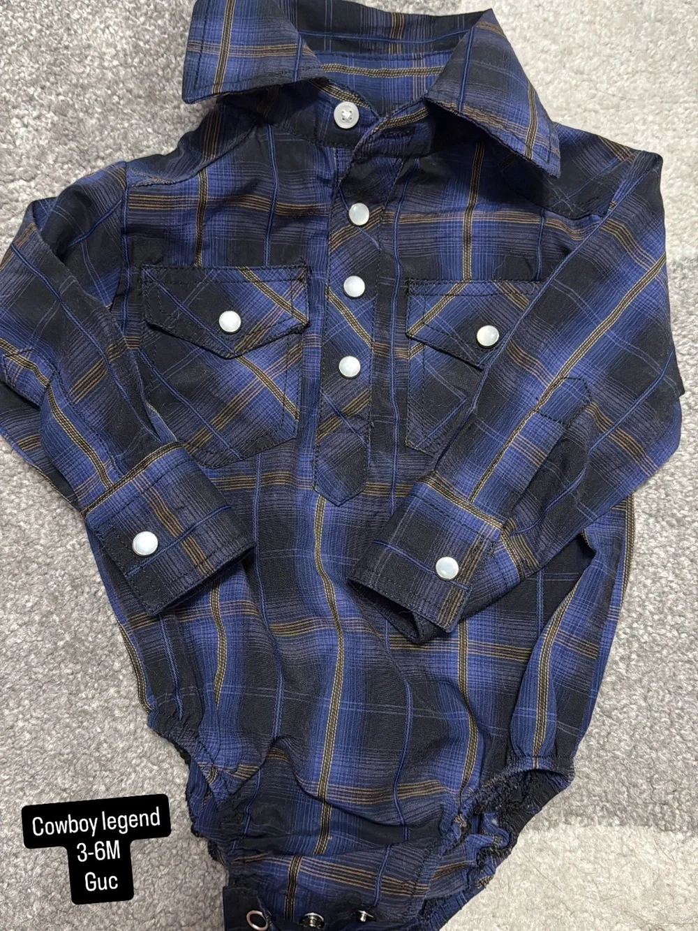 Cowboy Legend Baby Plaid Button-Front Western Bodysuit - Blue
